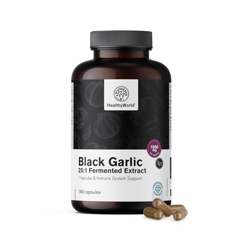 HealthyWorld® Aglio Nero 1500 mg - 180 Capsule - Estratto di Aglio 25:1-20% Polifenoli - Inodore e senza sapore sgradevole - Per più di 3 mesi - Sistema immunitario e Circolazione