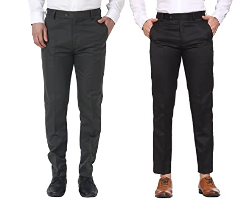 Image of MALENO Men Formal Trouser Regular Fit Solid | Soft and Breathable Pant Combo (Pack of 2)