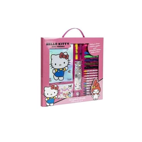 Set de Actividades Hello Kitty para Niñas - Incluye Crayones, Plumones de Colores, Stickers y Block de Dibujo - Kit Creativo Sanrio - Regalo Ideal para Colorear