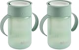 Béaba, Vaso de aprendizaje 360° con Disco Antigoteo, Sistema Patentado Antiderrame, A Partir de 12 meses, Asas extraíbles y Tapa Higiénica, Resistente y Ligera, 340 ml, Verde salvia (Paquete de 2)