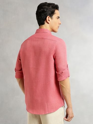Image of Thomas Scott Men's | Solid | Textured Fabric | Full Sleeve | Slim Fit | Polyester-Blend | Spread Collar | Casual Shirt