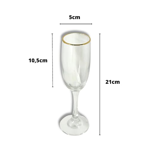 Kit Conjunto 6 Taças Champagne Espumante Vidro Resistente Borda Dourada Glamour Sofisticado 160 ml