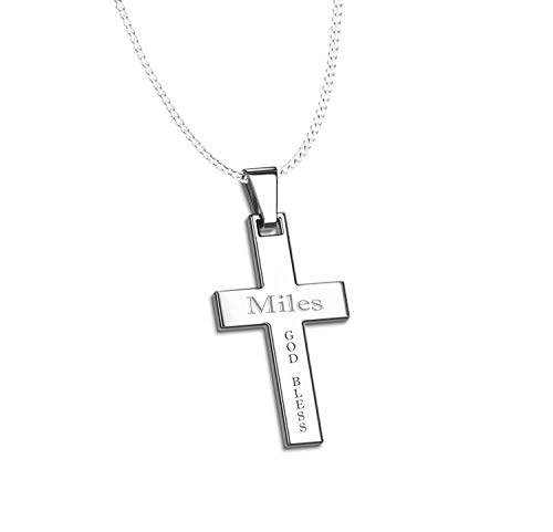 Personalized Stainless Steel Silver Cross Necklace Pendant Custom Engraved Free - Ships From USA4