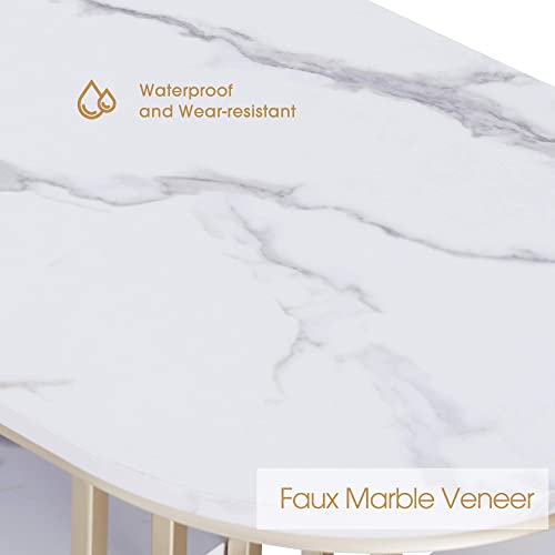 Ivinta Console Table With Storage, Modern Gold Entryway Table With Shelves, Narrow Sofa Table For Living Room, Entryway, Hallway, White Long Accent Table With Faux Marble Veneer #TOP4