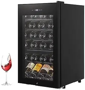GarveeHome Wine Cooler Refrigerator 24 Bottles, Compressor Freestanding Beverage Wine Fride For Red, Champagne or Sparkling Wine 40°F to 65°F Digital Temperature Control Full Glass Door, Black