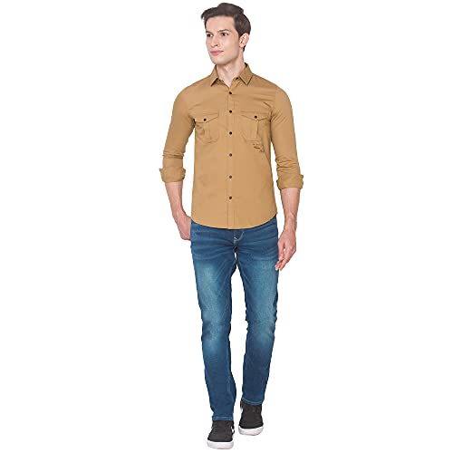 Image of Spykar Men's Slim Shirt (8907966636927 Camel Khaki 3XL)