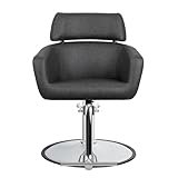 Minerva Beauty Azure Wide Salon Styling Chair in Slate Gray, Round Chrome 360° Swivel Hydraulic