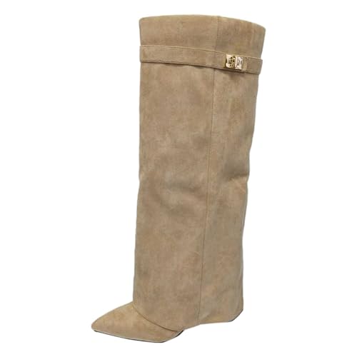 Overknees Stiefel Damen Shark Boots Schwarze Stiefe Slouchy Boot - Spitzer Zehenbereich Plateauabsatz Langschaft Knee High Boots Winter Warme Leder Mode Komfort Dressy Stiefel Kniestiefel Mittelalter