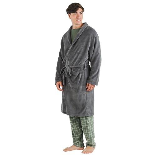 TRAMAS+ Vestaglia Invernale da Uomo Color Corallo, Con Cintura Regolabile, Indumenti da Notte, da Salotto - L, Gris