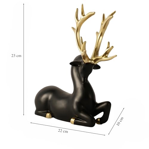 Image of ARMONIA Black Reindeer Figurine with Gold-Toned Antlers Seated Decorative Statue in Lightweight & Durable Design | Luxury Home Decor Accent & Perfect Gifting, Figurine for Home Decor Gift,Housewarming