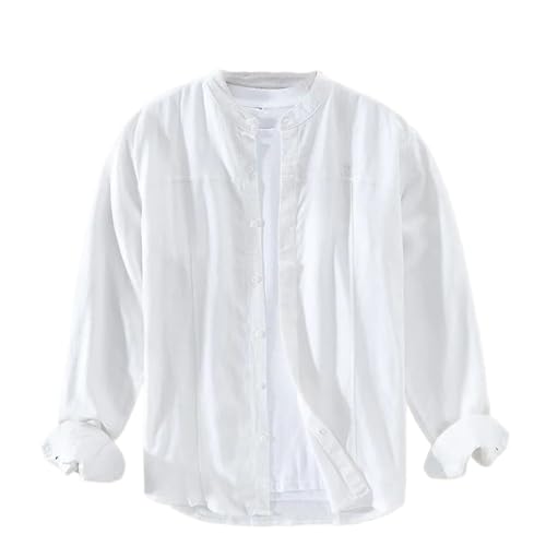 Chemise col chinois en coton et lin pour homme au style classique épuré