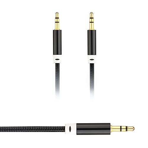 E EGART Audio Cable 3,5mm Aux Cable Stereo Jack Cable Nylon Braided Aux to Aux Cable Lead for Car, Headphone, iPhone, iPad, Samsung, MP3, Smartphone, Tablet, Home Stereo, Laptop (Black - 1 Meter)