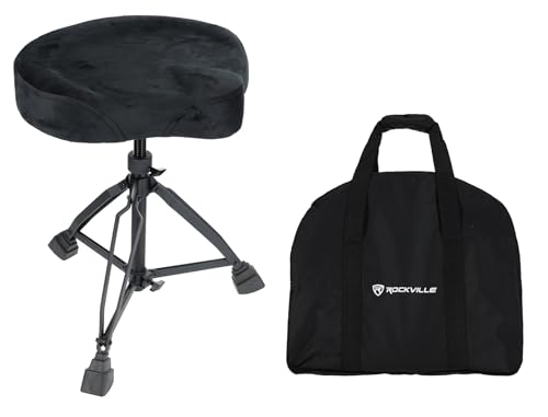 Rockville RDS51 Double Braced Drum Throne, 4" Memory Foam, All Black Finish, Adjustable Height (17.7" 23.6"), Locking Mechanism, Includes Travel Bag, Perfect for Drummers, Live & Studio