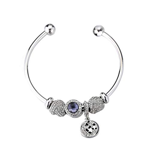 Preisvergleich Produktbild Joeyan Armreifen Offen Blau Perlen Strass Versilbert Armschmuck Glitzer Damen