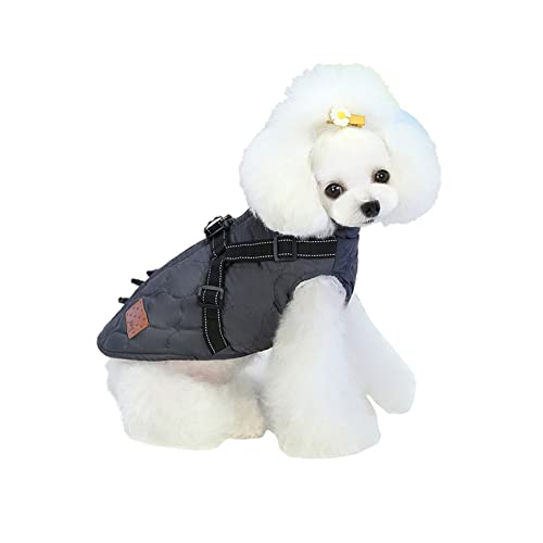 meioro Hundebekleidung Warmer Hundemantel mit reflektierendem Geschirr Winddichte Hundejacke Winterhunde Baumwolltuch Verdickte ärmellose Weste Baumwollhundepullover Haustierjacken (grau, S)