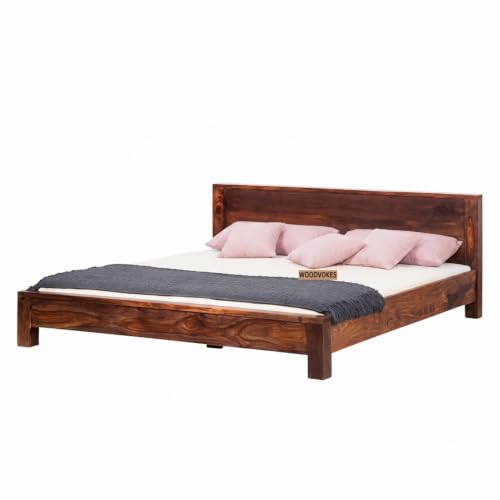 Image of Solid Sheesham Wood Single Bed with Headboard & Footboard | Solid Wooden Cot for Bedroom, Hostel & PG | Modern Design Single Wooden Bed Frame (Mattress Not Included) (Walnut)