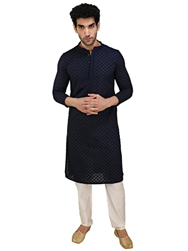 Image of Manyavar Men's Cotton Blend Chikankari Kurta Set (2pcs)