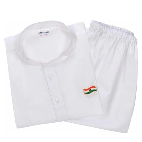 Image of superminis Baby Boys Traditional Ethnic Wear Handloom Cotton Solid Pattern Kurta With White Pyjama Set