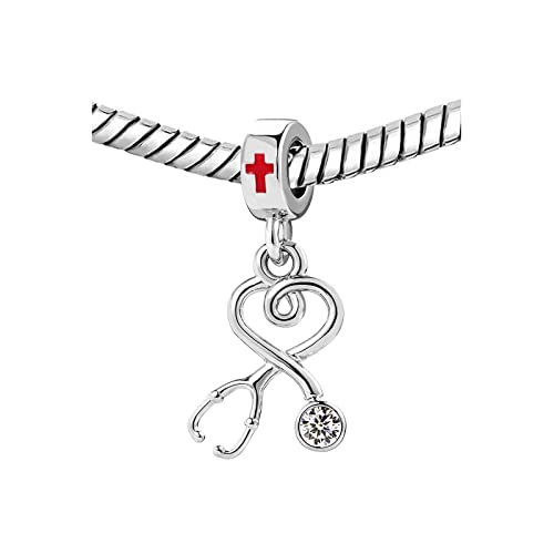 Nurse Doctor Stethoscope Charm fits Pandora Charms Bracelets Love Heart Medical RN Dangle Bead2