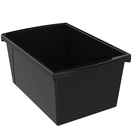 Image of Storex 5.5 Gallon Storage Bin - Plastic Classroom Organizer for Books and Supplies, Black, 6-Pack (61429C06C)