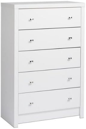 Prepac Calla 5 Drawer Dresser Chest For Bedroom, Dresser, 16" D x 30.25" W x 45" H, White