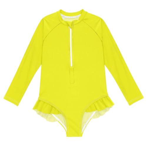 CHIFIGNO Yellow Rashguard One Piece Girls Swimsuit Long Sleeve Hawaii Swimwear 3T