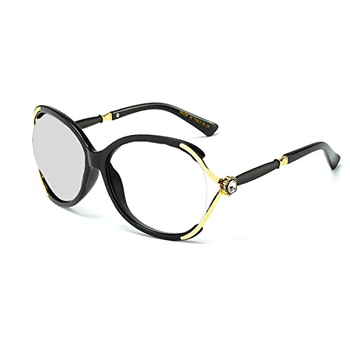 Melrose/Fashion Oversized Full Lens Magnification Photochromic Readers Women Square Reading Glasses With Rhinestone (Black, 0, Multiplier_X) #TOP12