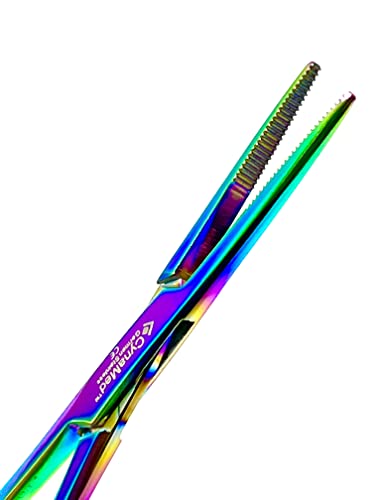 New German Premium Lister Bandage Scissors 5.5 Inches Plus Hemostat Forceps Straight Multi Color Rainbow Color Stainless Steel Set Of 2 Each #TOP7