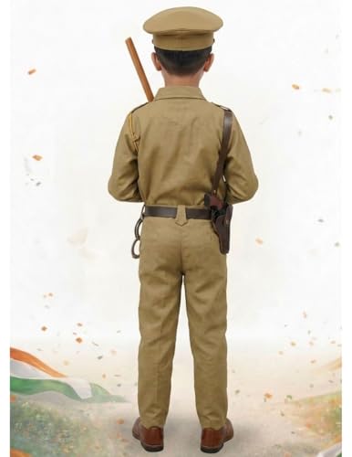Image of BookMyCostume 10-Pcs Most Comprehensive Set of Kids Police Commissioner Dress - Police Uniform with Gun, Holder, Belt, Toy Handcuffs, Stick, and Black Goggles - Fancy Dress Competition | 4-5 Years