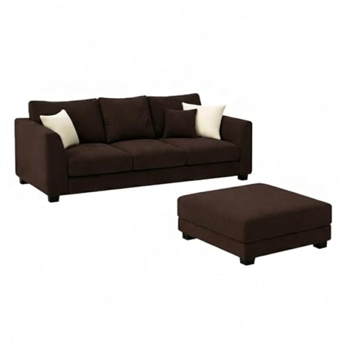 Image of SOCOZI Trevano 5 Seater Sofa Set with Ottoman (3 Seater + 2 Seater + Ottoman) | Soft Velvet Suede Fabric | Plush Comfort Cushions for Living Room (Dark Brown)