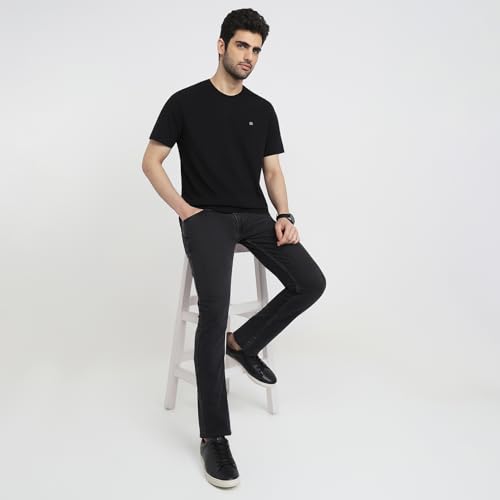 Image of Raymond Men Regular Fit Solid Pattern Pure Cotton Crew Neck Half Sleeve Casual T-Shirt