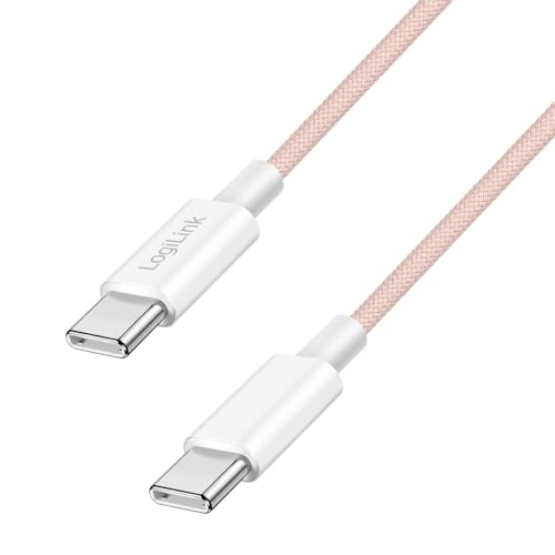 Logilink USB 2.0 Typ-C Anschlusskabel, C (Stecker) zu C (Stecker) mit Nylon-Ummantelung, 60W, Pink, 1 m