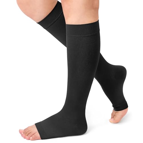 Beister Medical Open Toe Knee High Calf Compression Socks for Women & Men, Firm 20-30 mmHg Graduated Support Hosiery for Varicose Veins, Edema, Flight, Pregnancy （A Pair）