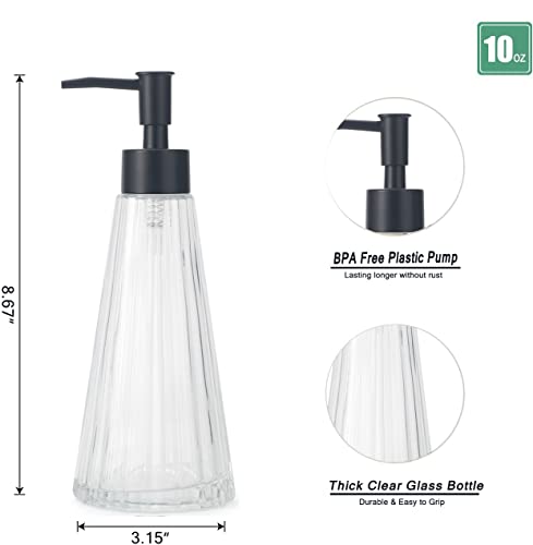 Image of IVAILEX 10oz /300ml Hand Soap Dispenser Bathroom, Kitchen Soap Dispenser, Glass Soap Dispenser with Black Rust Proof Pump, Liquid Soap Dispenser with Elegant and Beautiful Color (Clear)