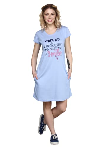 Image of Meerkat Women Short Sleeve Knee Length Cotton Knits Printed Short Nighty /Long Shirt /Midi