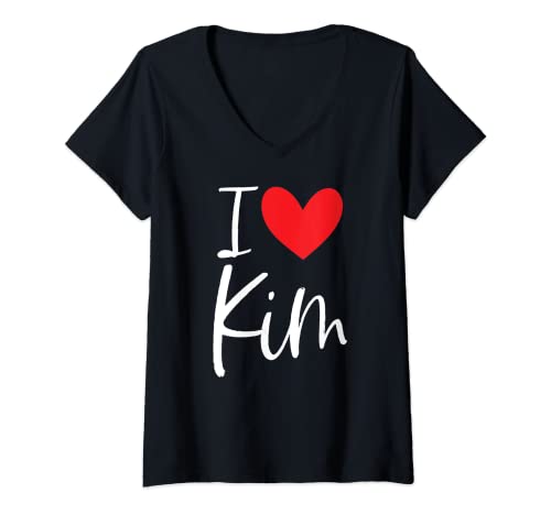 Mujer I Love Kim Name Personalizado Chica Mujer BFF Corazón Kimberly Camiseta Cuello V