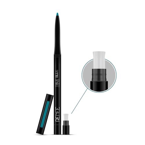 Image of RENEE Kajal Pen with Sharpener - True Blue | 24 Hrs Stay | Long Lasting Kohl Pencil | Matte Finish | Rich Color Payoff | Smudge & Waterproof | One Swipe Application Formula | 0.35gm