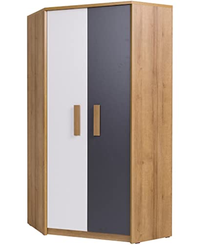 Marmex Meble Quatro Q8 Eckgarderobe mit Kleiderstange und Einlegeböden - Funktionelle Eckschranke für den Raum - Geräumige Eckgarderobe für das Kinderzimmer, Jugendzimmer, Schlafzimmer