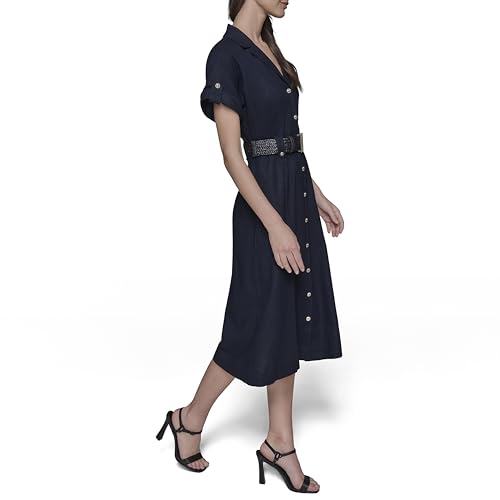 KARL LAGERFELD Women's Light Collared Short Sleeve Midi Dress3