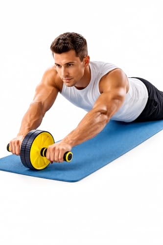Image of SUREFIT Double Spring Tummy Trimmer, Resistance Toning Tube, Ab Roller & Push-Up Bar 4-in-1 Home Gym Combo Full Body Fitness Kit for Men & Women | Black (Yellow)
