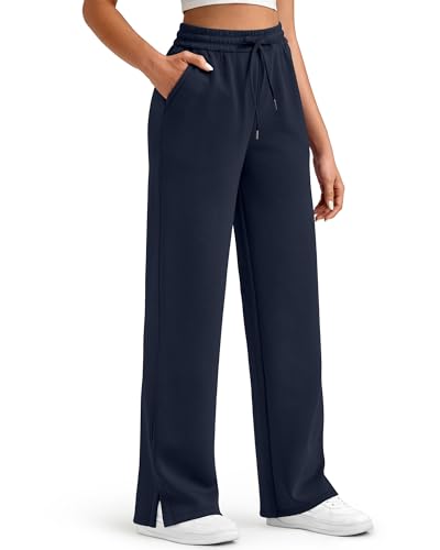 G4Free Smoofit Modal Soft Women's Wide Leg Sweatpants High Waisted Drawstring Side Slit Casual Pants