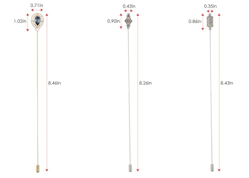 Image of Alilang Antique Vintage Hat Pin Classic Long Handle Geometric Hatpin Stick Lapel Pins for Women, Men, Pack of 2 /3