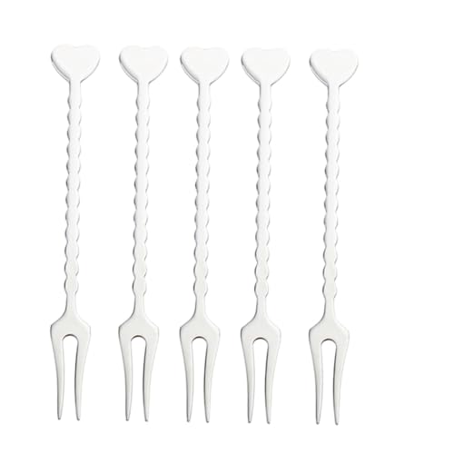 HIAKDOFT 5pezzi Forchette Per Frutta in Acciaio Resistente Pz Stuzzicadenti Per Dessert e Torta Uso Casa e Ristorante Design Cuore