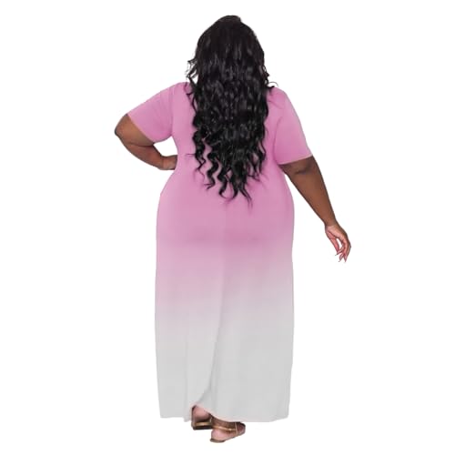 Image of TOPSRANI Womens Plus Size Maxi Dresses for Women Oversize Casual Short Sleeve V Neck Loose Plain Solid Trendy Summer Dress