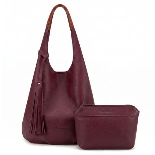 Image of Montana West Hobo Bags for Women Slouchy Handbags 2PCS Tassels Shoulder Bag with Comestic Bag