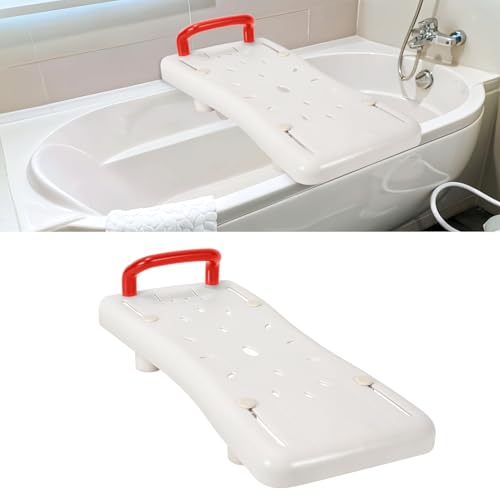 Cecaylie Asiento de bañera para Personas Mayores, Tabla para Sentarse, Tabla de Asiento para bañera con Mango Rojo, Silla para baño Mayores, plástico, Blanco, Capacidad de Carga 150 kg