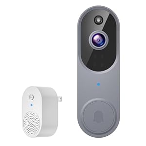 Silver 1080p Video Doorbell Camera, Wireless Indoor/Outdoor Surveillance Cam, Smart AI Human Detection, Live View, Included Chime Ringer, 2-Way Audio, Night Vision, Cloud Storage, 2.4G WiFi
