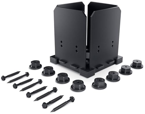 Image of Ozco Ironwood 6x6 Post Base Kit, Includes 1 Post Base Plate, 4 Decorative Plates, 8 Hex Cap Nuts, OWT Timber Screws, Galvanized Steel for Pergolas | 56638