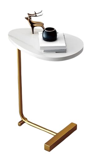Mesa auxiliar con marco de metal en forma de C para sala de estar, mesa auxiliar ovalada para aperitivos, sofá, mesa de centro, mesa deslizante debajo de mesitas de noche estrechas, mesas auxiliares
