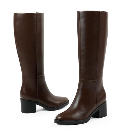 Image of Easyfox Womens Knee High Boots Chunky Low Heel Round Toe Tall Long Boots